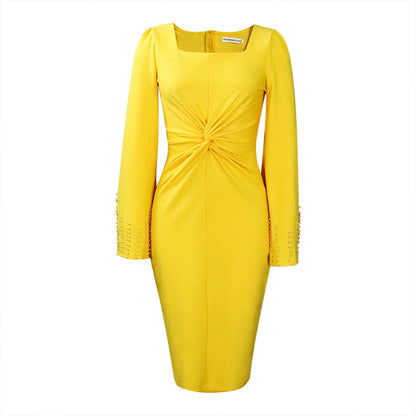 Damen Kleid Figurbetont Stylischer Bindegürtel Elegante Ärmel Eveloria