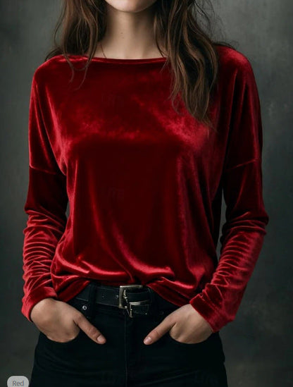 Eveloria Damen Velours-Longsleeve Leicht