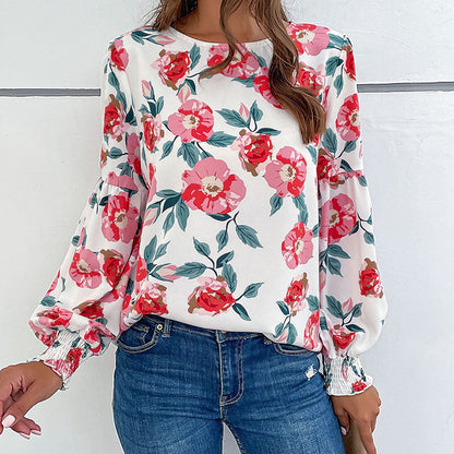 Damen Bluse mit Volumenärmel Floralmuster Eveloria