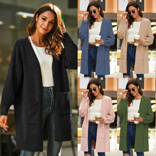 Damen Grobstrick Cardigan mit Taschen und weiten Ärmeln Beige - Eveloria