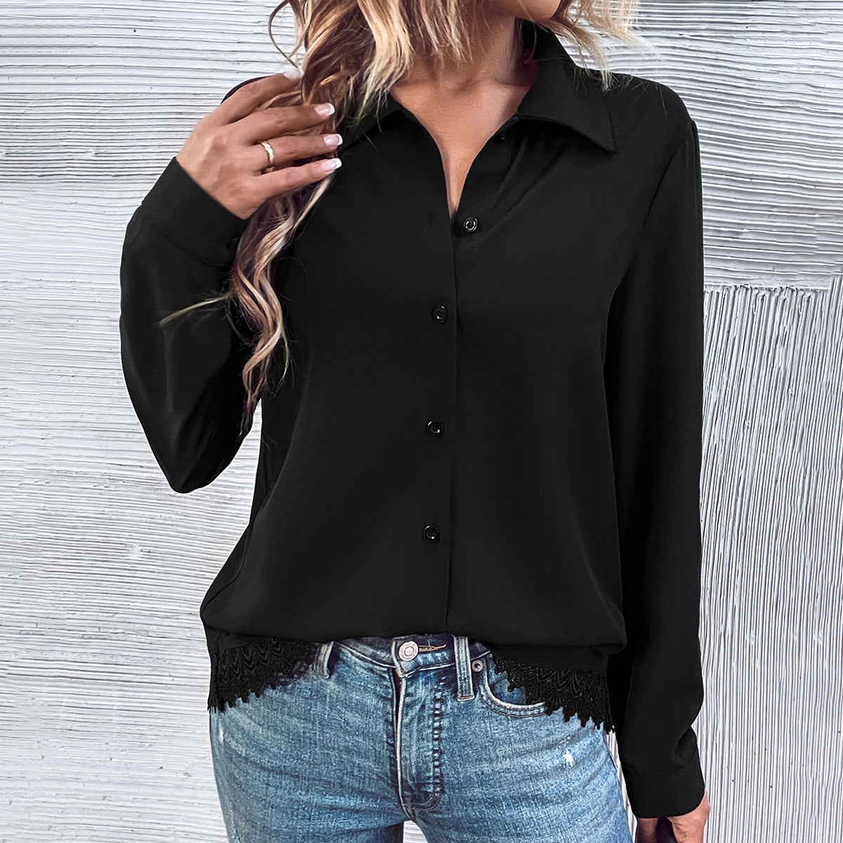 Damen Bluse Spitze Knopfleiste Eveloria - Eveloria