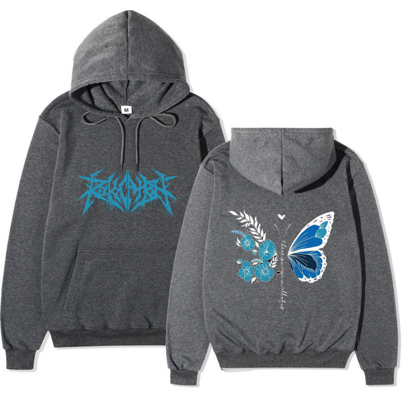 Damen Kapuzenpullover Schmetterlings-Blumen-Motiv