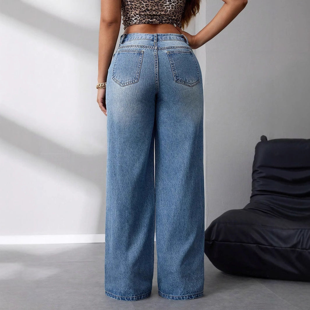 Damen High-Waist Jeans Weit Geschnitten Vintage-Stil Eveloria