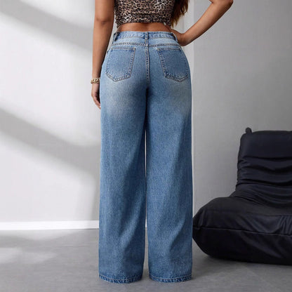Damen High-Waist Jeans Weit Geschnitten Vintage-Stil Eveloria