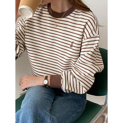 Damen Sweatshirt Rundhals Streifen Pullover Eveloria