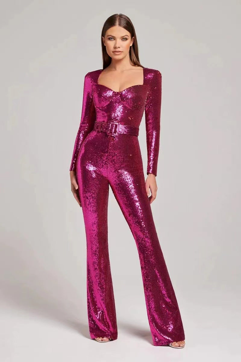Damen Einteiler Outfit Glitzernde Applikationen Tailliert
