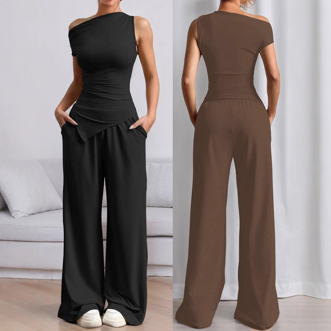 Damen Jumpsuit Asymmetrisch Mit Taschen Schwarz Eveloria - Eveloria
