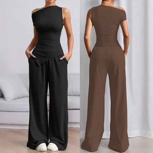 Damen Jumpsuit Asymmetrisch Mit Taschen Schwarz Eveloria - Eveloria