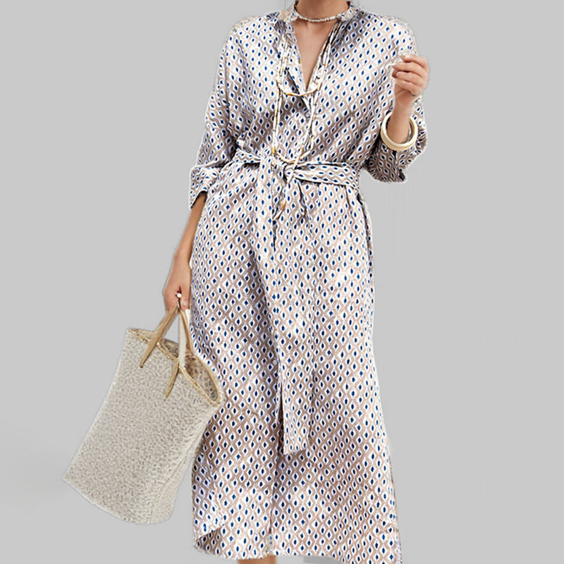 Damen Hemdblusenkleid mit Seitenschlitz Streifen Muster Eveloria