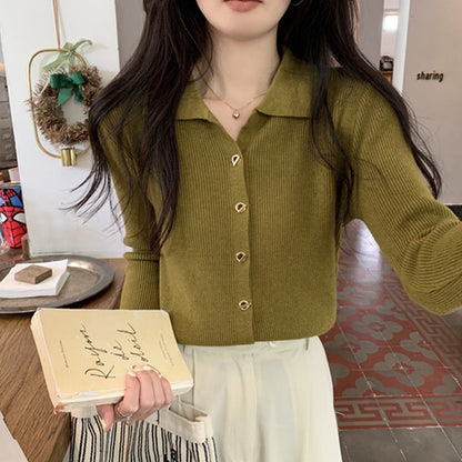 Damen Strickpullover mit Knöpfen und Rippmuster Fein