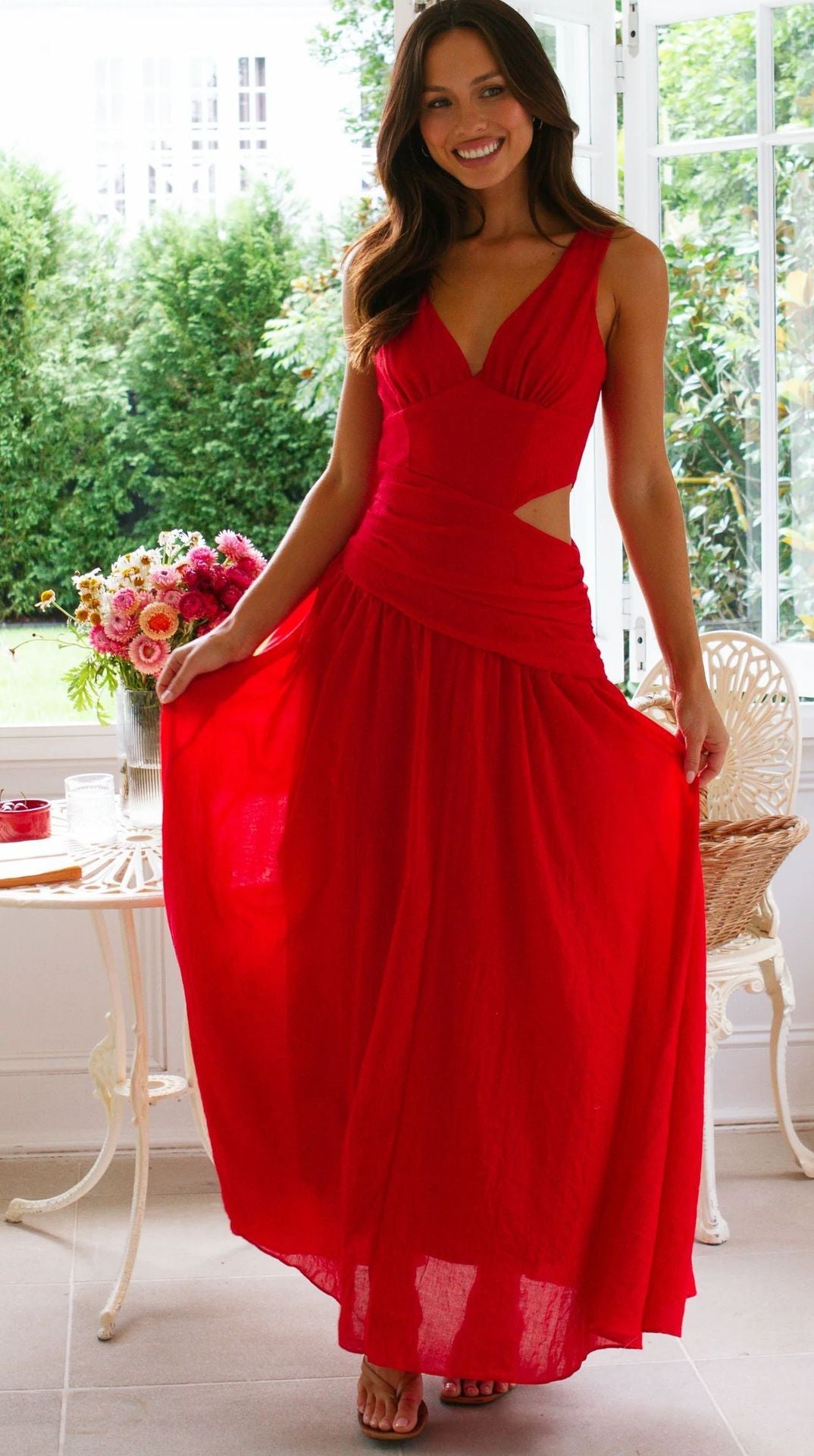 Damen Maxikleid Cut-Out-Details Fließender Rock