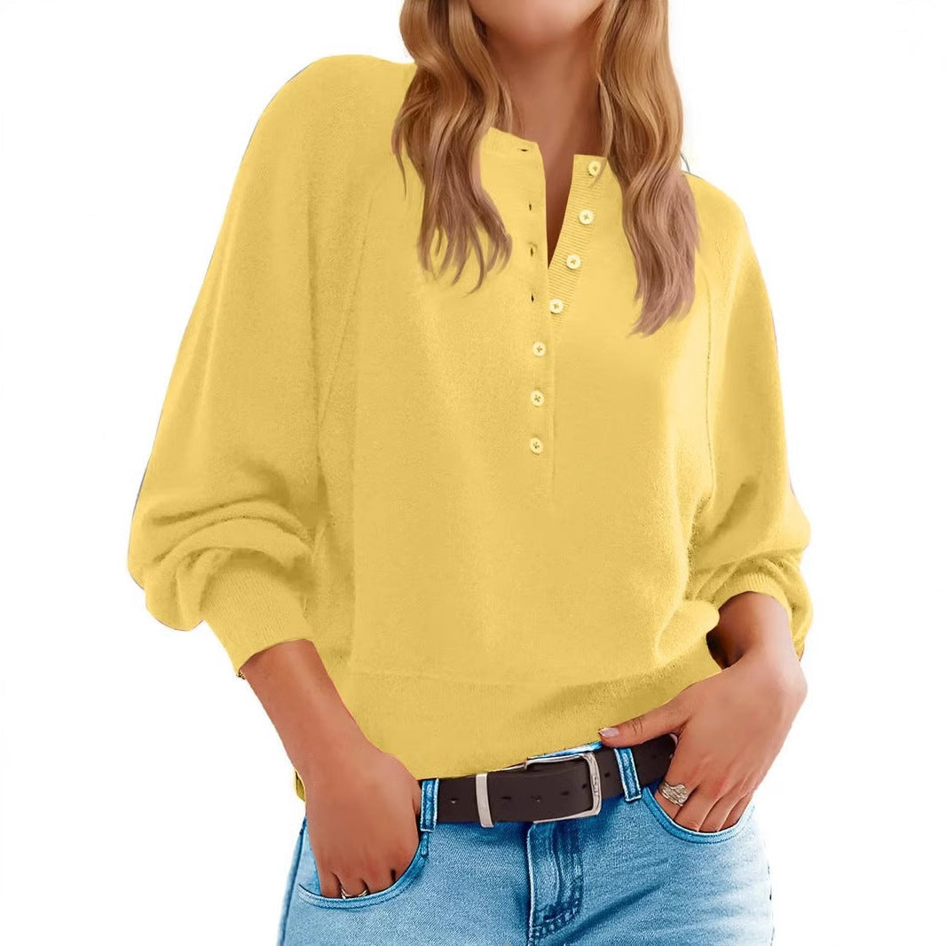 Damen Pullover Lässig Knopfleiste Weites Design Eveloria