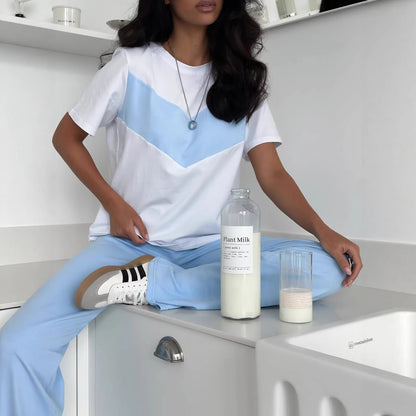 Damen T-Shirt Leichtes Oversized Farbblockdesign Weiß