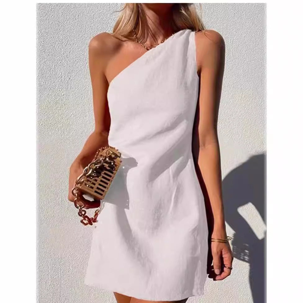 Damen Minikleid Asymmetrisch Einseitig Schmaler Träger - Eveloria