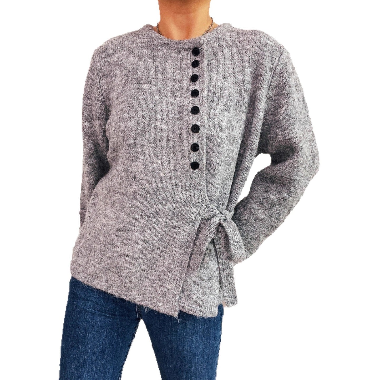 Damen Strickpullover mit Knoten und Knöpfen