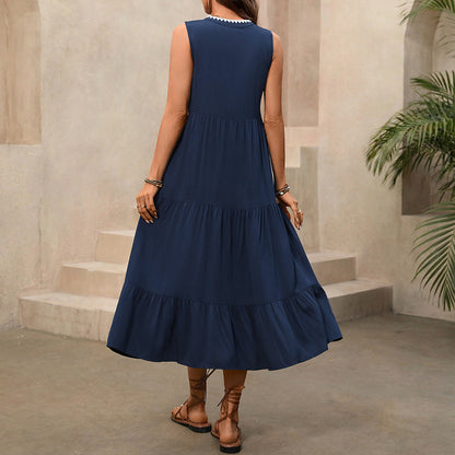 Damen Maxikleid Elegante Knopfleiste Voluminöser Rock