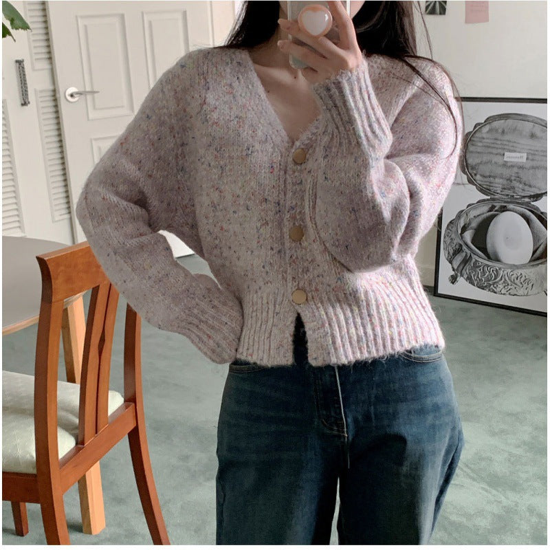 Damen Cardigan Grobstrick V-Ausschnitt Knöpfe Beige