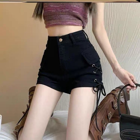 Damen High-Waist Shorts mit Schnürung und Taschen - Eveloria