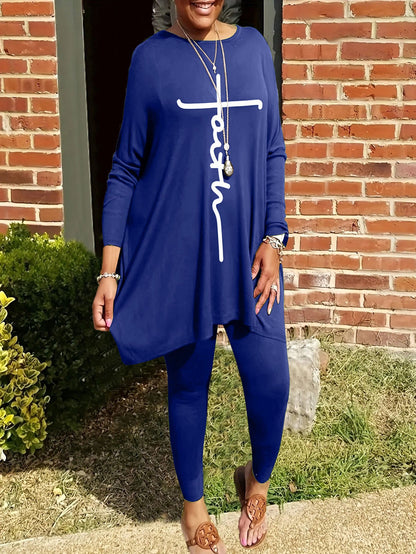 Damen Leggings-Set mit Tunika Asymmetrisch Motiviert