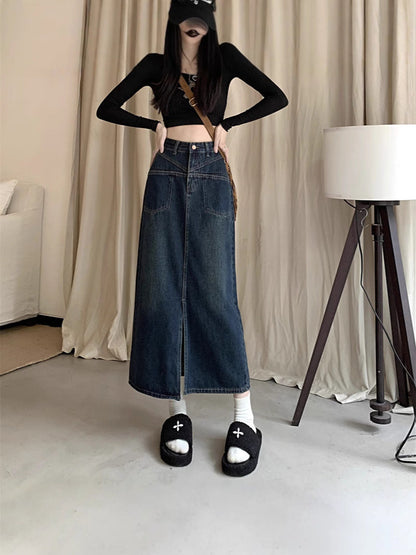 Damen Jeansrock Hochschlitz Eveloria