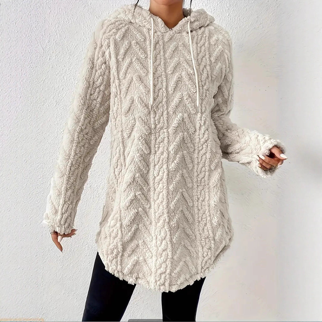 Damen Fleece-Hoodiejacke Strukturiertes Rippdesign Grau Eveloria