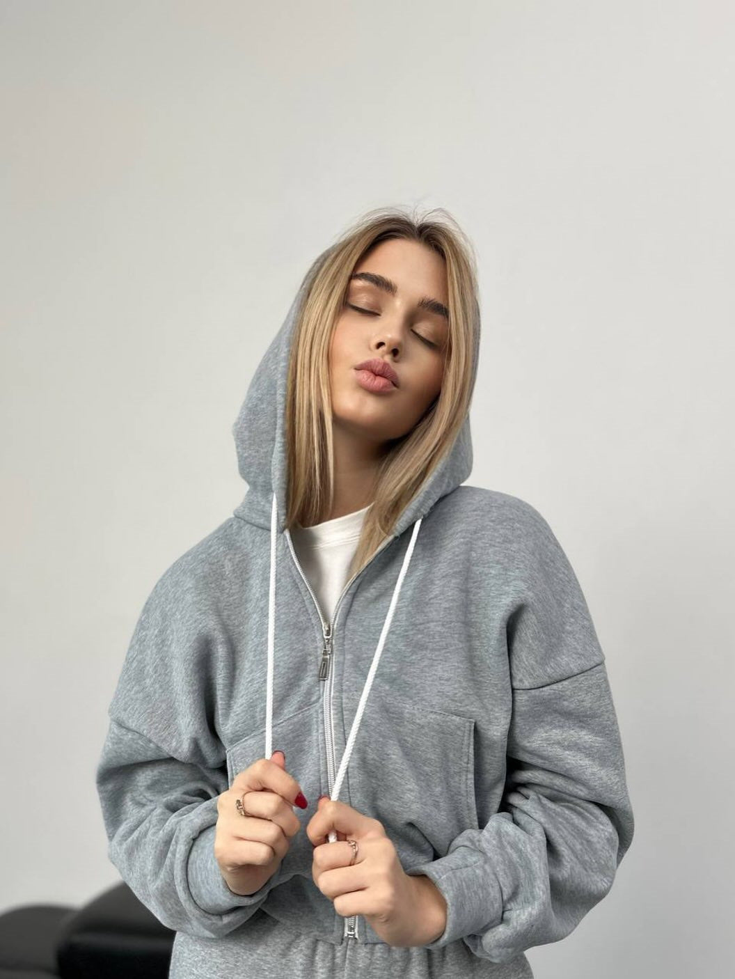 Damen Cropped Hoodie Oversized mit Reißverschluss Eveloria