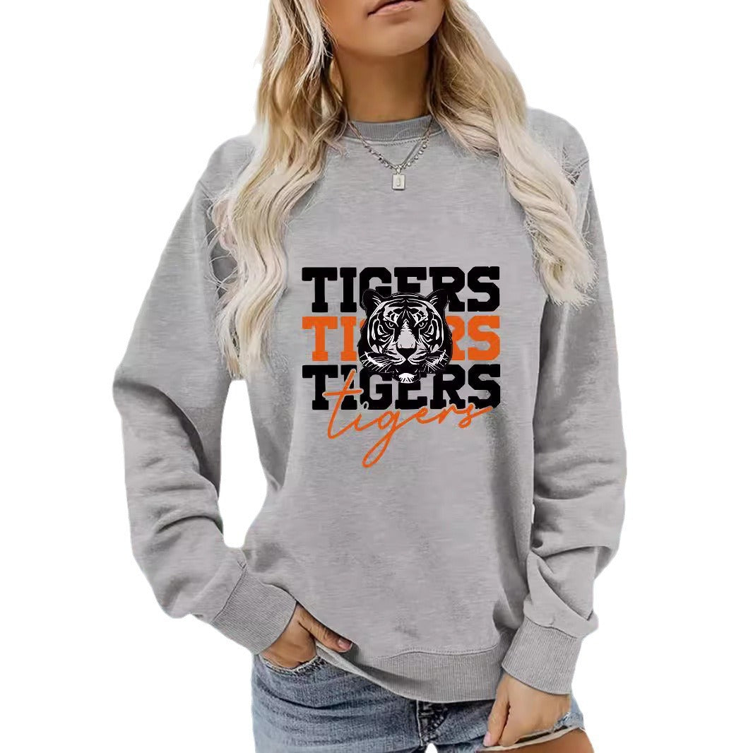 Damen Sweatshirt Tiger-Design Lässig Grau Eveloria