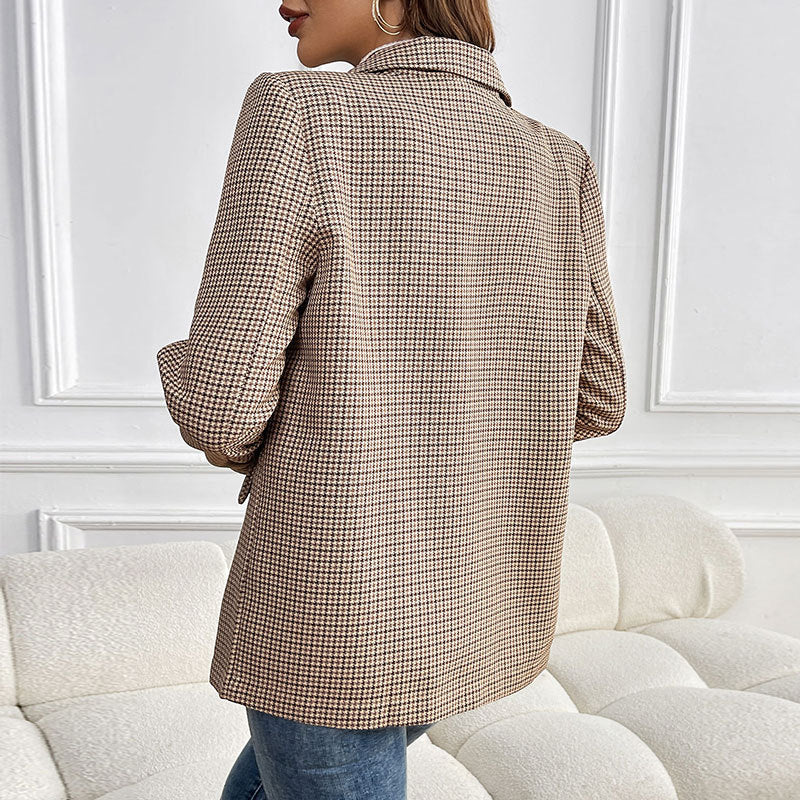 Damen Karojacke Elegant Schnitt Praktische Taschen Eveloria