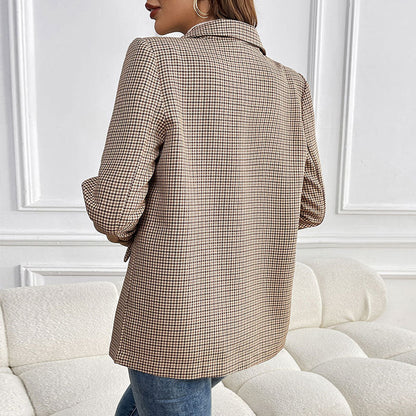 Damen Karojacke Elegant Schnitt Praktische Taschen Eveloria