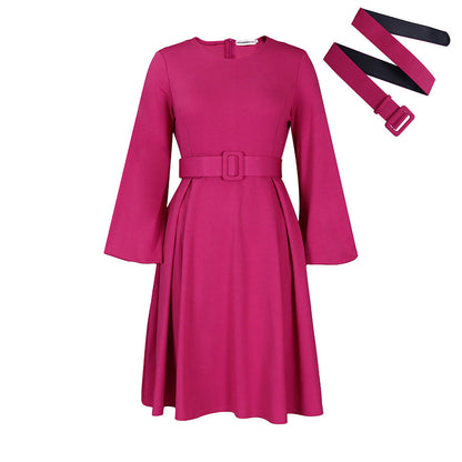 Damen Midi-Kleid mit Ärmeln und Taillengürtel Eveloria