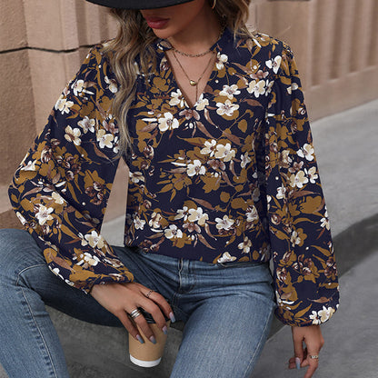 Damen Bluse Floralmuster Weite Ärmel Eveloria