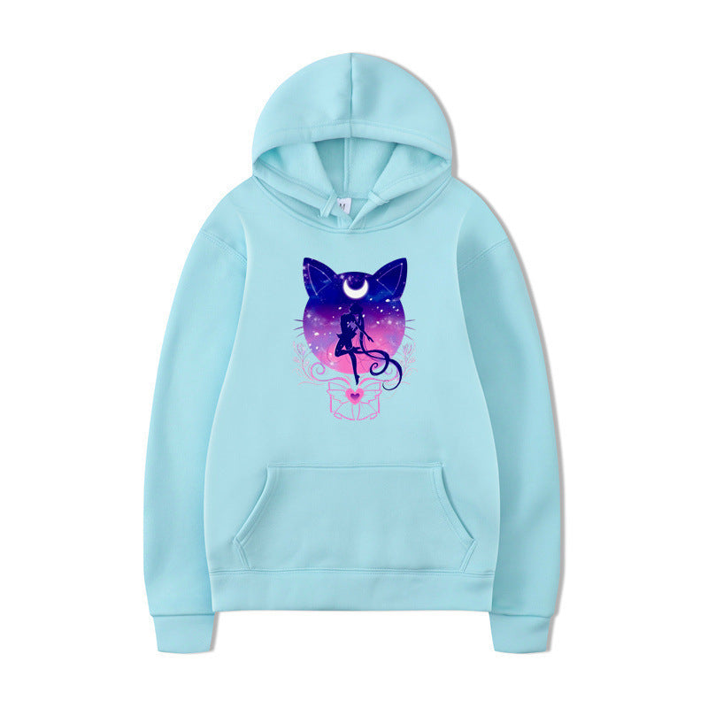 Damen Kapuzenpullover Katzenmotiv Bequem Grau
