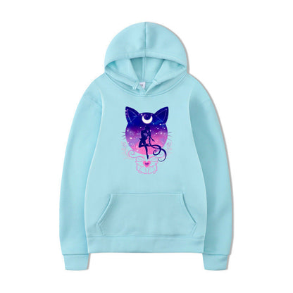 Damen Kapuzenpullover Katzenmotiv Bequem Grau
