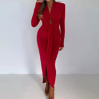 Damen Wickelkleid V-Ausschnitt Elegant Schlitz Eveloria