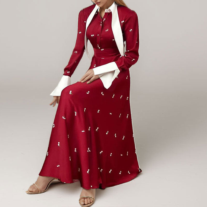 Damen Maxikleid mit Drapierung und langen Ärmeln Eveloria