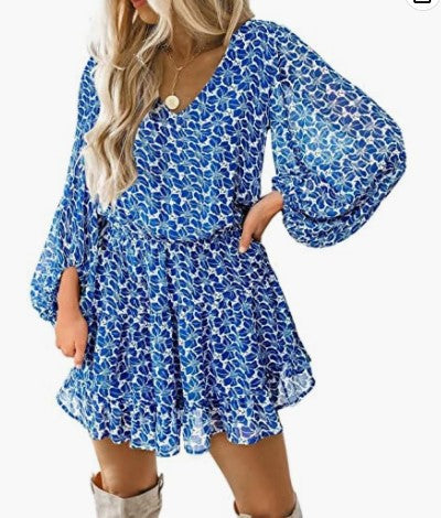 Damen Kurzarmkleid Voluminöse Puffärmel Eveloria