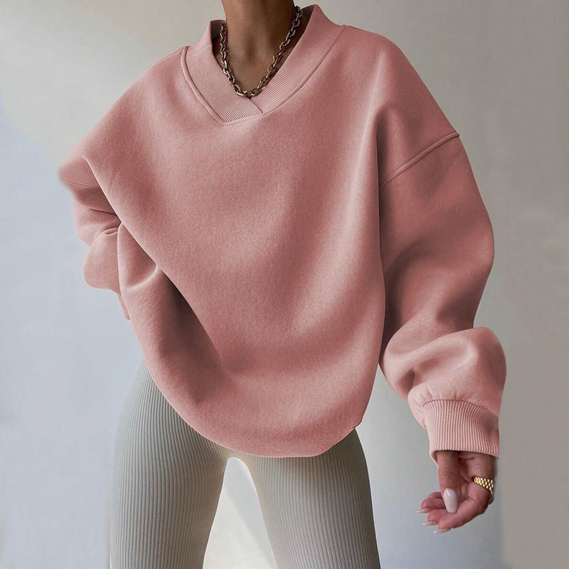 Damen Oversized Sweatshirt V-Ausschnitt Breiter Bund Eveloria