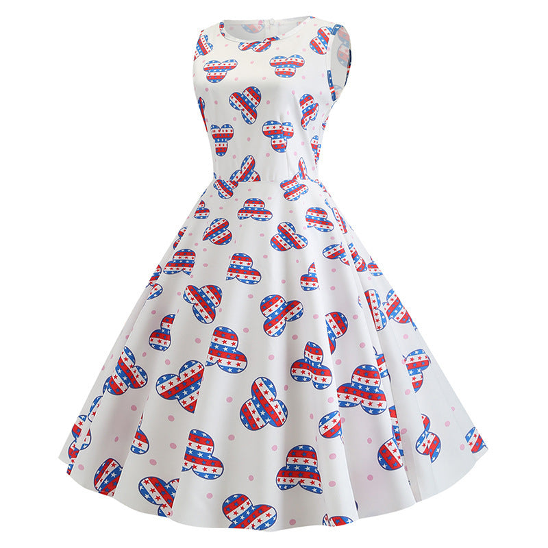 Damen Retro Swingkleid Fröhliches Motiv Schwingender Rock