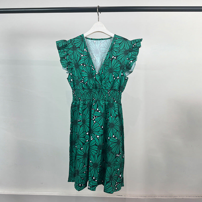 Damen Blumenkleid Elegantes Rüschenkleid mit schwingendem Saum