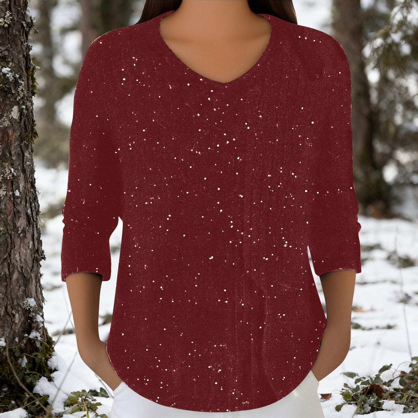 Damen Langarmshirt V-Ausschnitt Eveloria