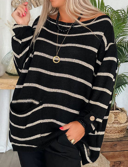 Damen Strickpullover Langärmlig Mit Taschen Beige