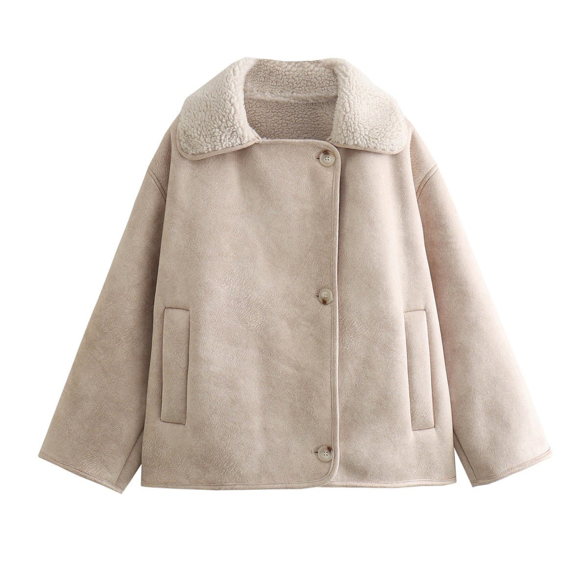 Damen Kuscheljacke Kunstfellkragen Eveloria