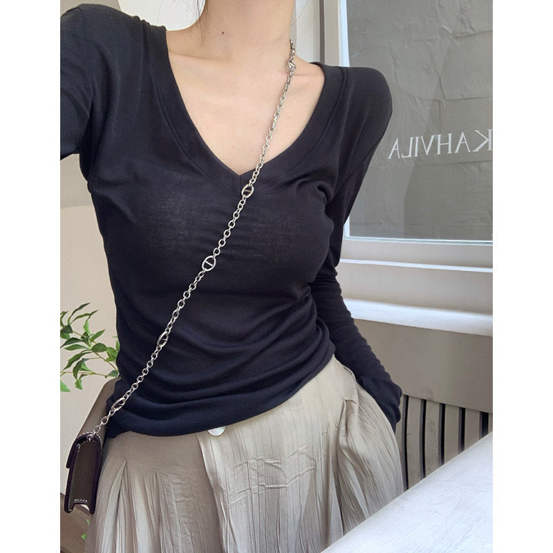 Damen Langarmshirt V-Ausschnitt Figurschmeichelnd Eveloria - Eveloria