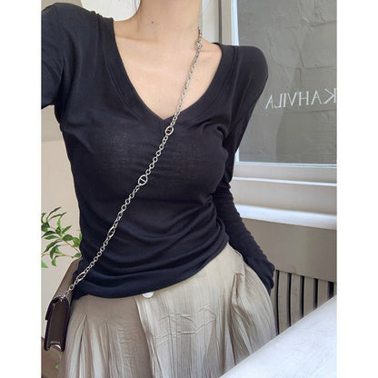 Damen Langarmshirt V-Ausschnitt Figurschmeichelnd Eveloria - Eveloria