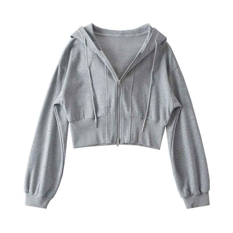 Damen Cropped Kapuzenjacke Elastisch Reißverschluss Eveloria