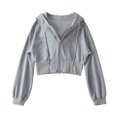 Damen Cropped Kapuzenjacke Elastisch Reißverschluss Eveloria