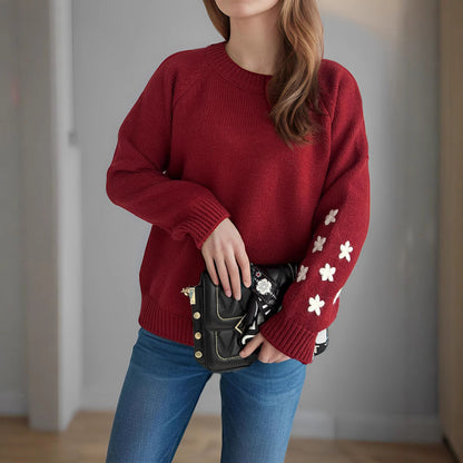 Damen Strickpullover Floral Lässig Eveloria