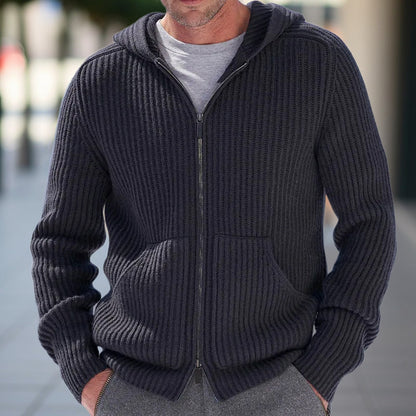 Herren Strickjacke Kapuze Praktische Taschen Bequem