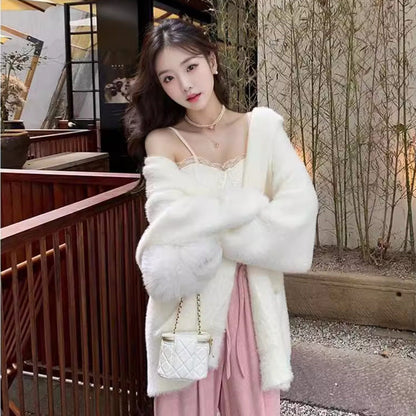 Damen Strickcardigan Flauschig Offener Schnitt Eveloria