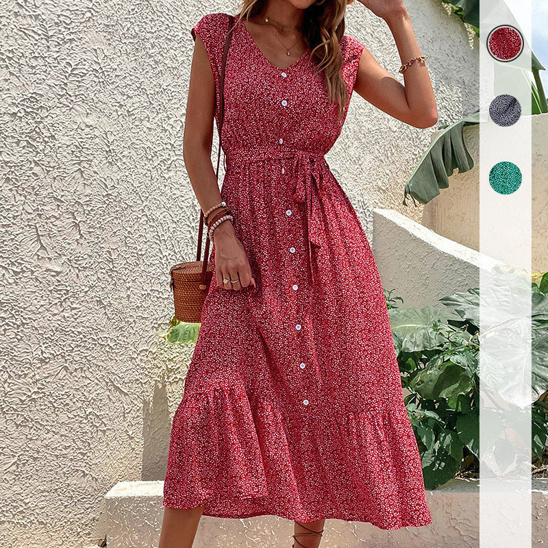 Eveloria Damen Midi-Kleid Rüschen Knopfdesign - Eveloria
